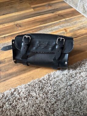 Harley-Davidson Black Leather Motorcycle Tool Roll with Buckle Straps